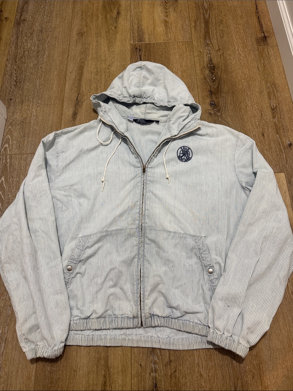 Vintage Ralph Lauren Blue Striped Hooded Jacket 90s